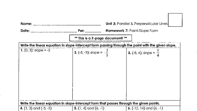 Geo3.7HW - Unit 3: Parallel & Perpendicular Lines Worksheet - Studocu