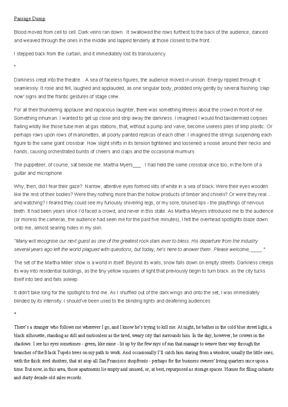 Ext 2 Passage Dump: Exploring Identity and Fear in Performance - Studocu