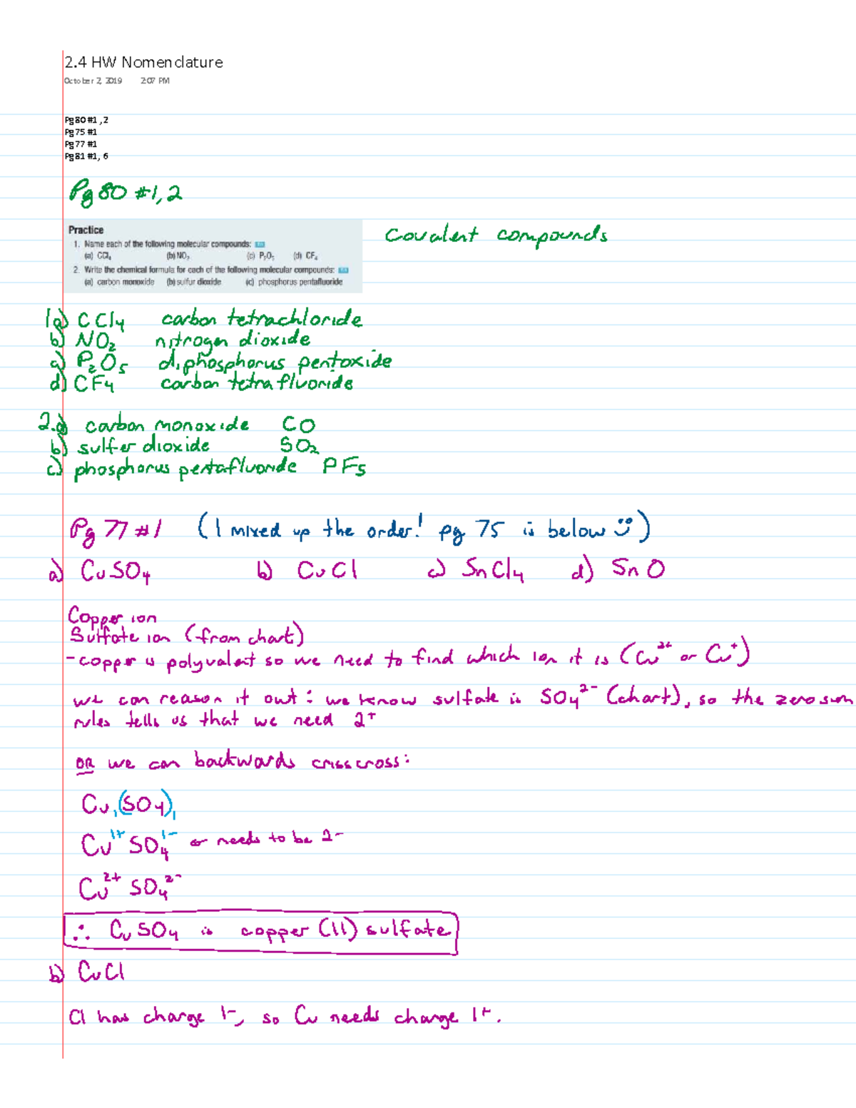 2.4 HW Nomenclature: Molecular & Ionic Compounds Practice - Studocu
