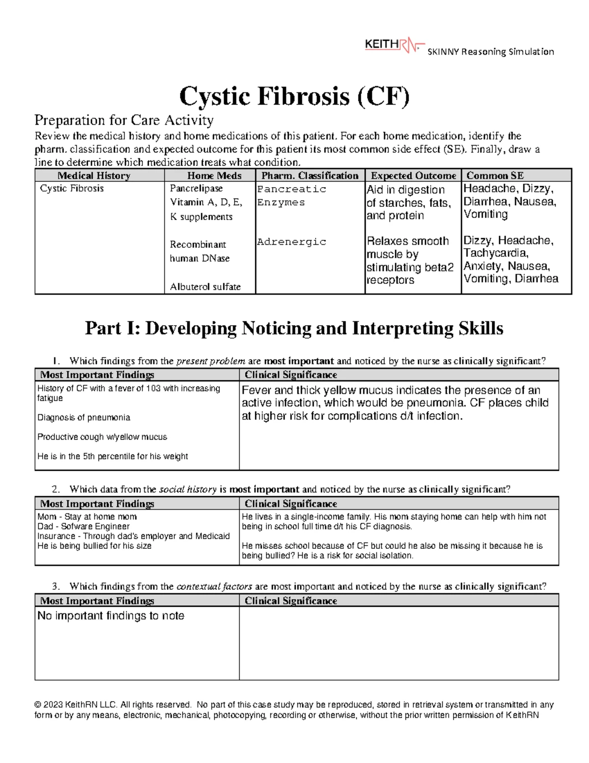 Cystic Fibrosis Case Study: Key Clinical Assessments &amp; Interventions - Studocu