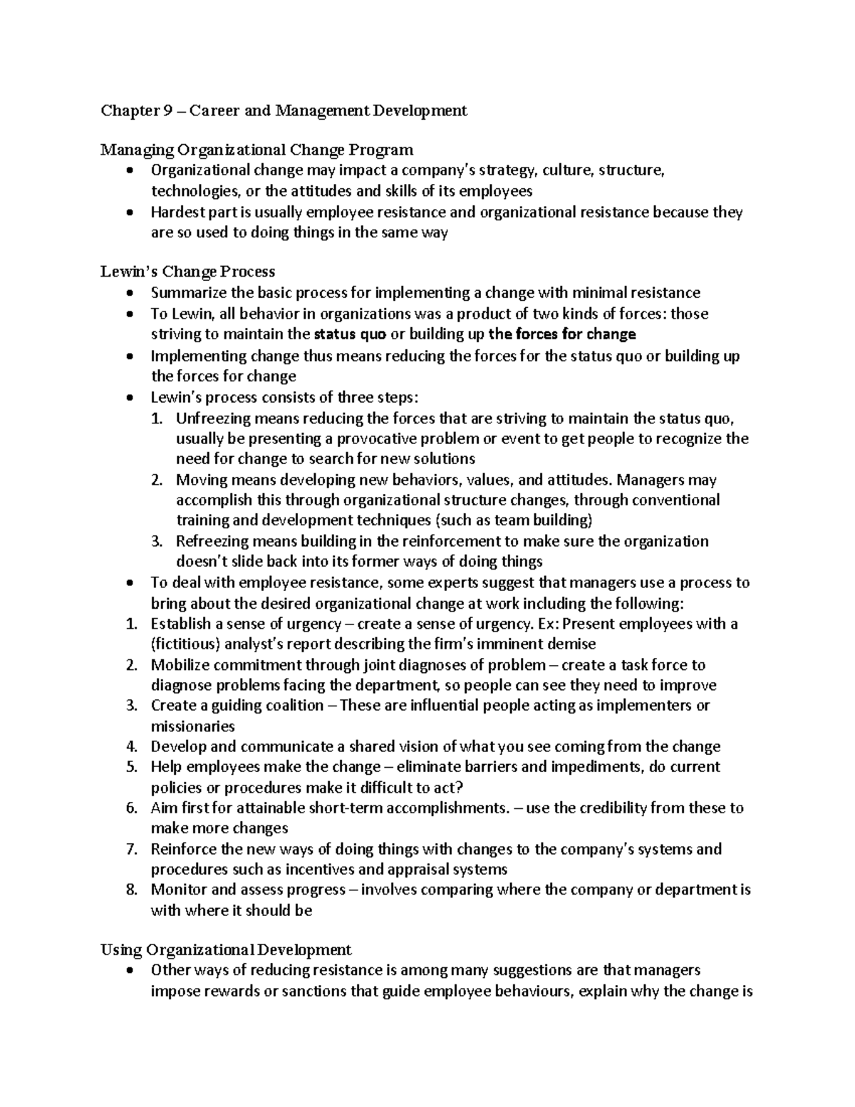 Ch9-16 - Lecture notes Chapters 9-16 - Chapter 9 – Career and ...