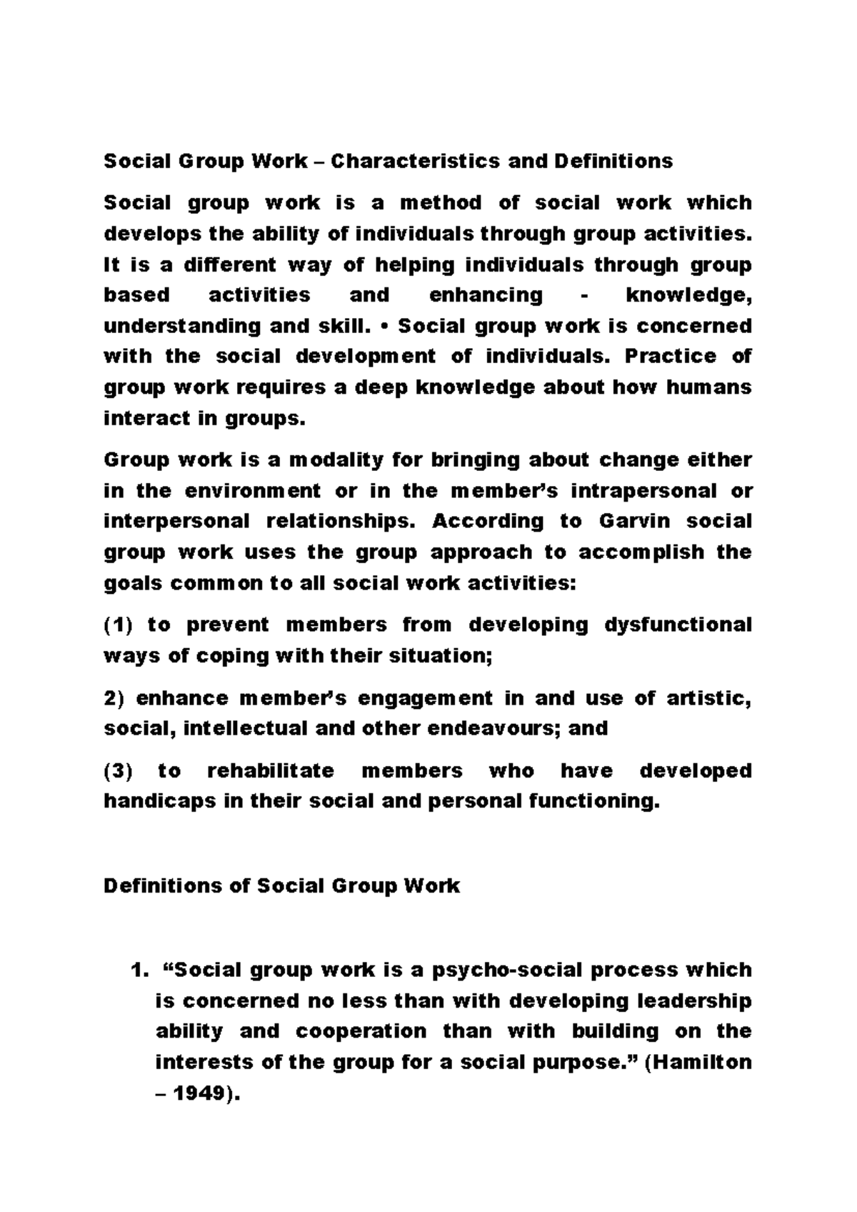 Social Group Work Characteristics & Definitions Guide - Studocu