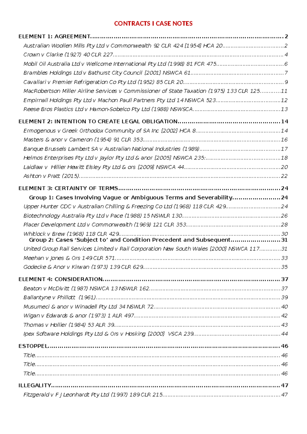 Contracts I Case Notes: Full Summaries on Agreement, Intention, and ...