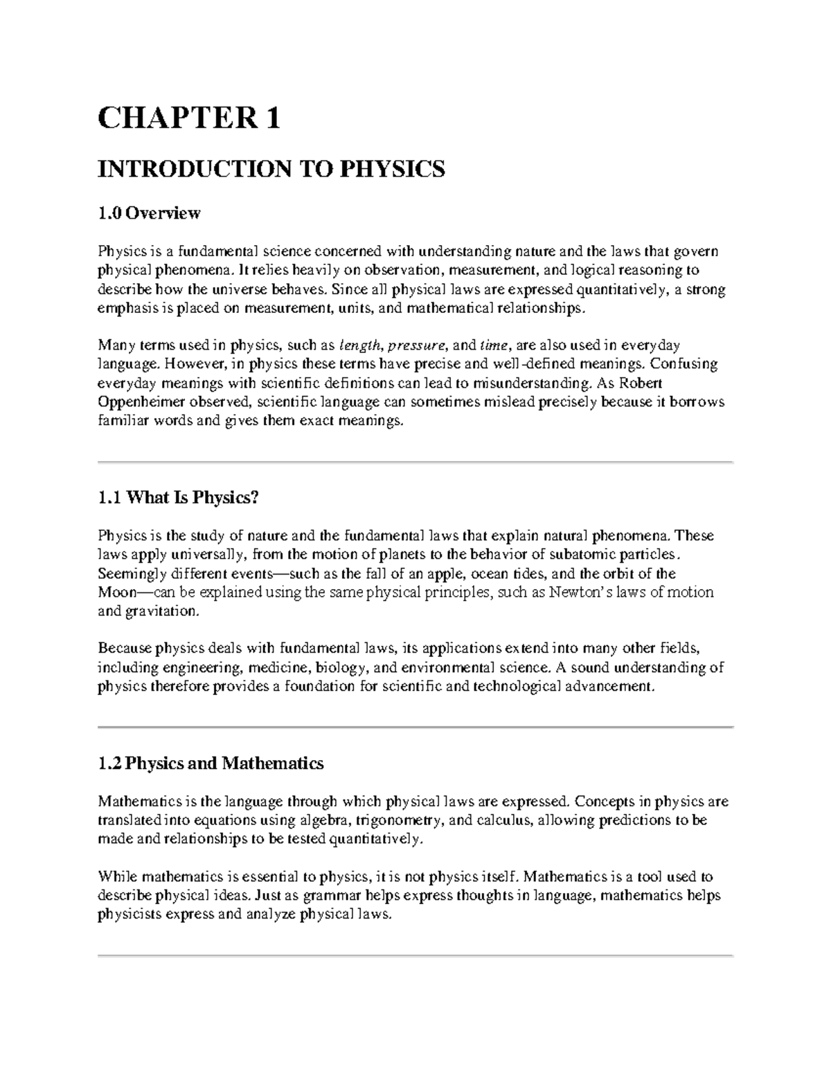 PH110 CHAPTER 1: INTRODUCTION TO PHYSICS AND MEASUREMENT - Studocu