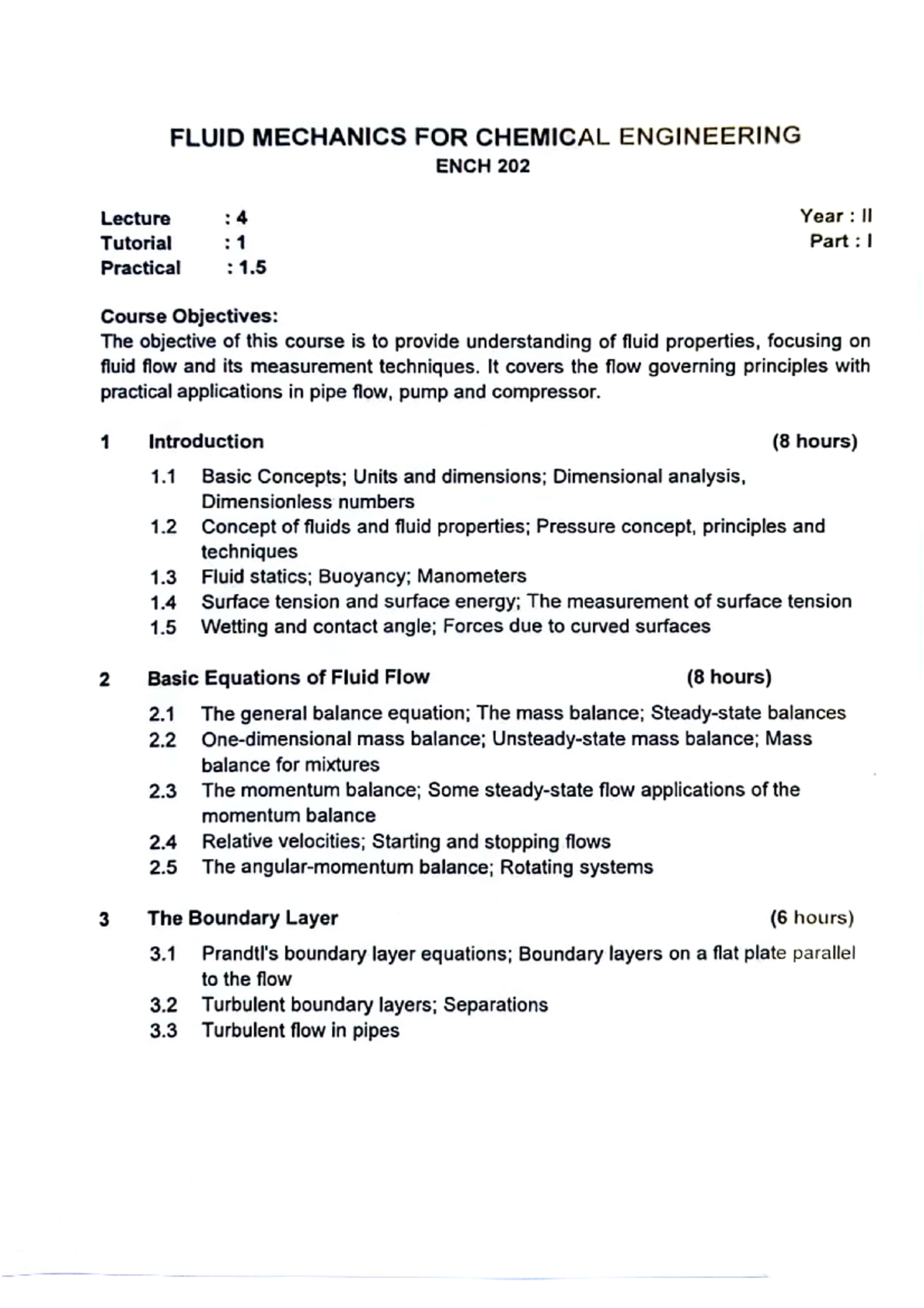 Syllabus 3rd sem organized - FLUID MECHANICS FOR CHEMICAL ENGINEERING ...