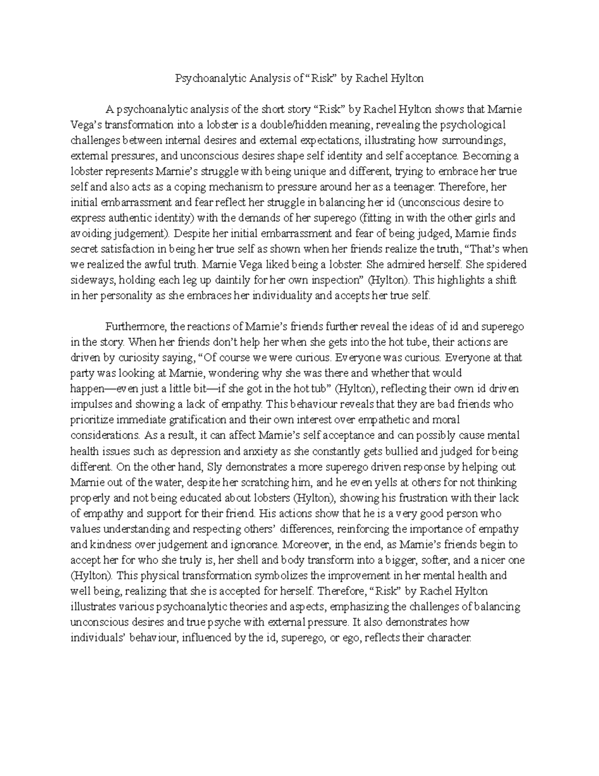 Psychoanalytic Analysis of 