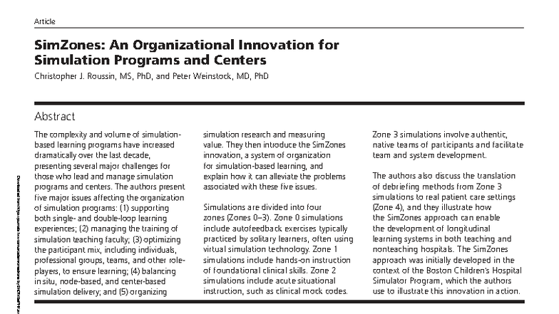 SimZones: Organizing Simulation Programs for Effective Learning - Studocu