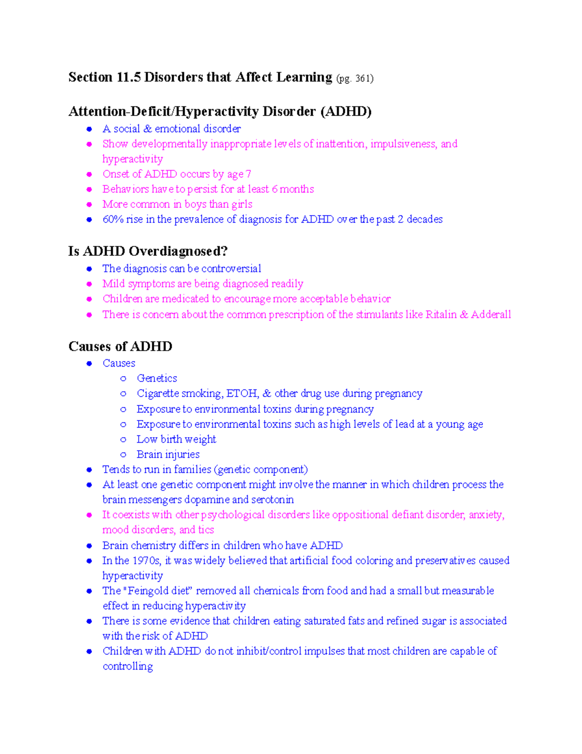 Chapter 11.5: ADHD and Learning Disorders Overview - Studocu
