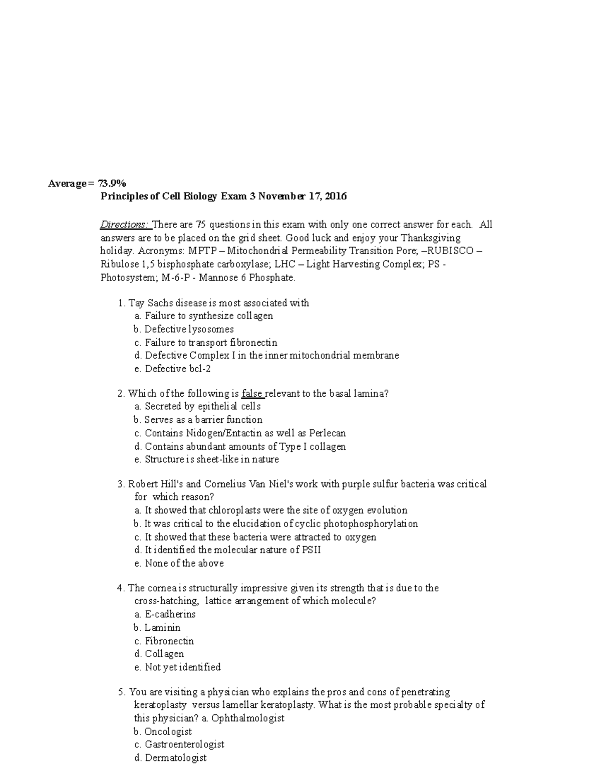 BIO 311 Cell Biology Exam 3 Study Guide - Fall 2016 - Studocu