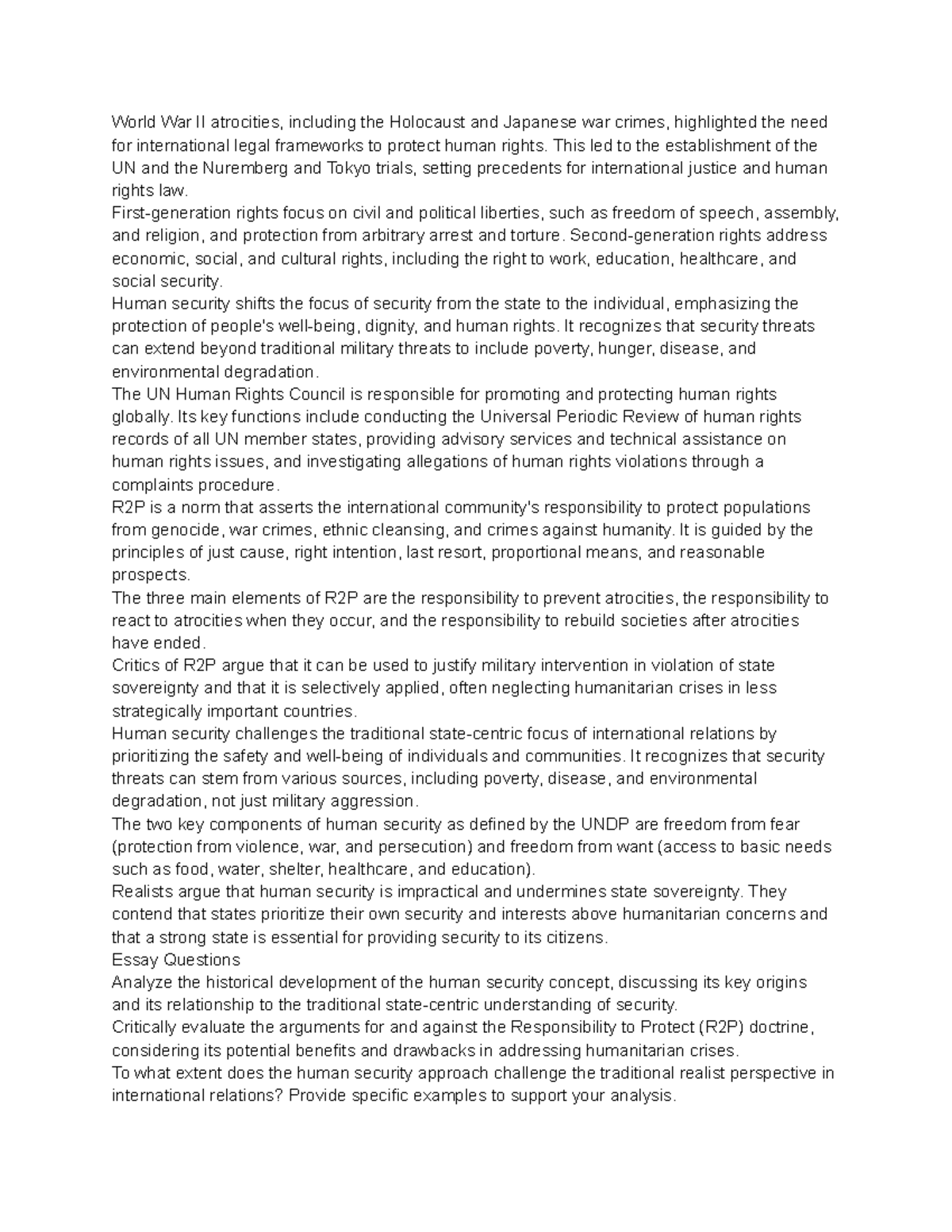 Final Exam Notes: Human Rights and Security Overview (GINS 1010) - Studocu
