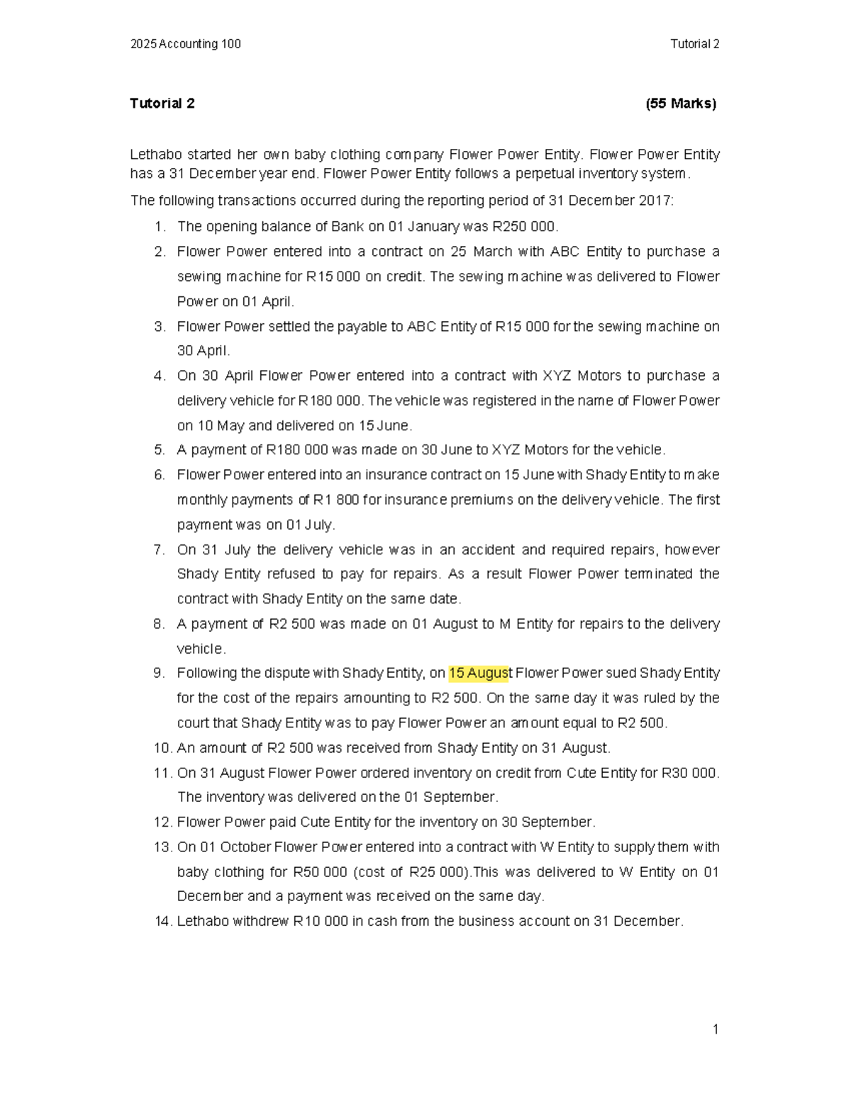 Tutorial 2: Questions and Solutions for Flower Power Entity Accounting ...