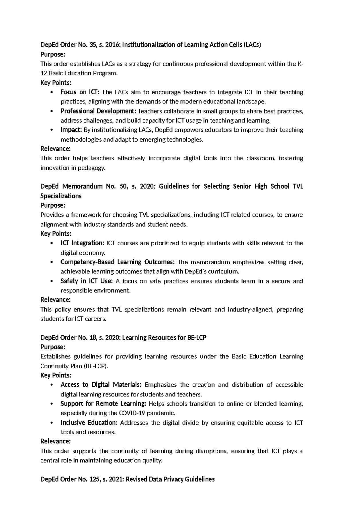 Dep Ed Order No discussion - DepEd Order No. 35, s. 2016 ...