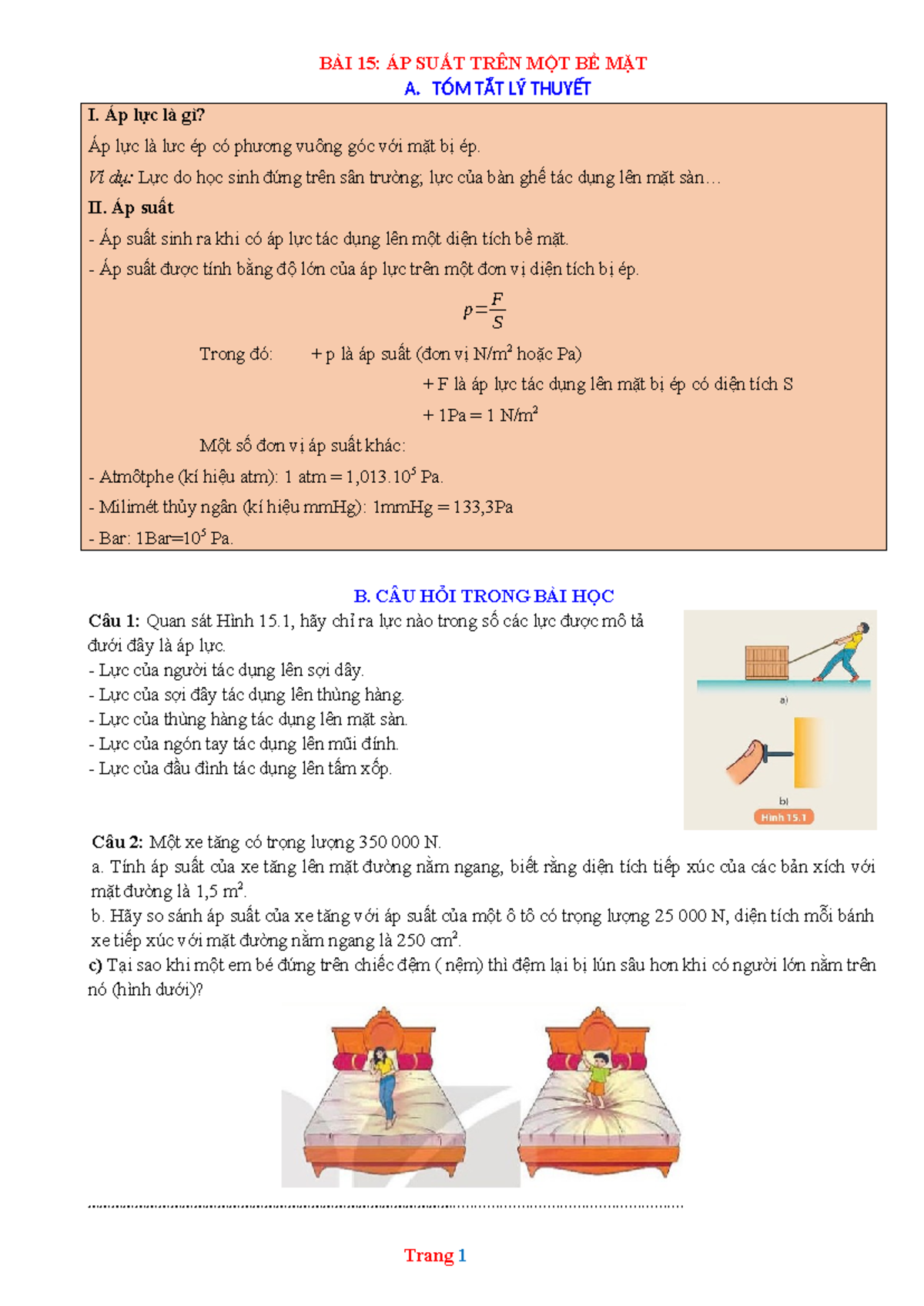BÀI 15: ÁP SUẤT TRÊN MỘT B…