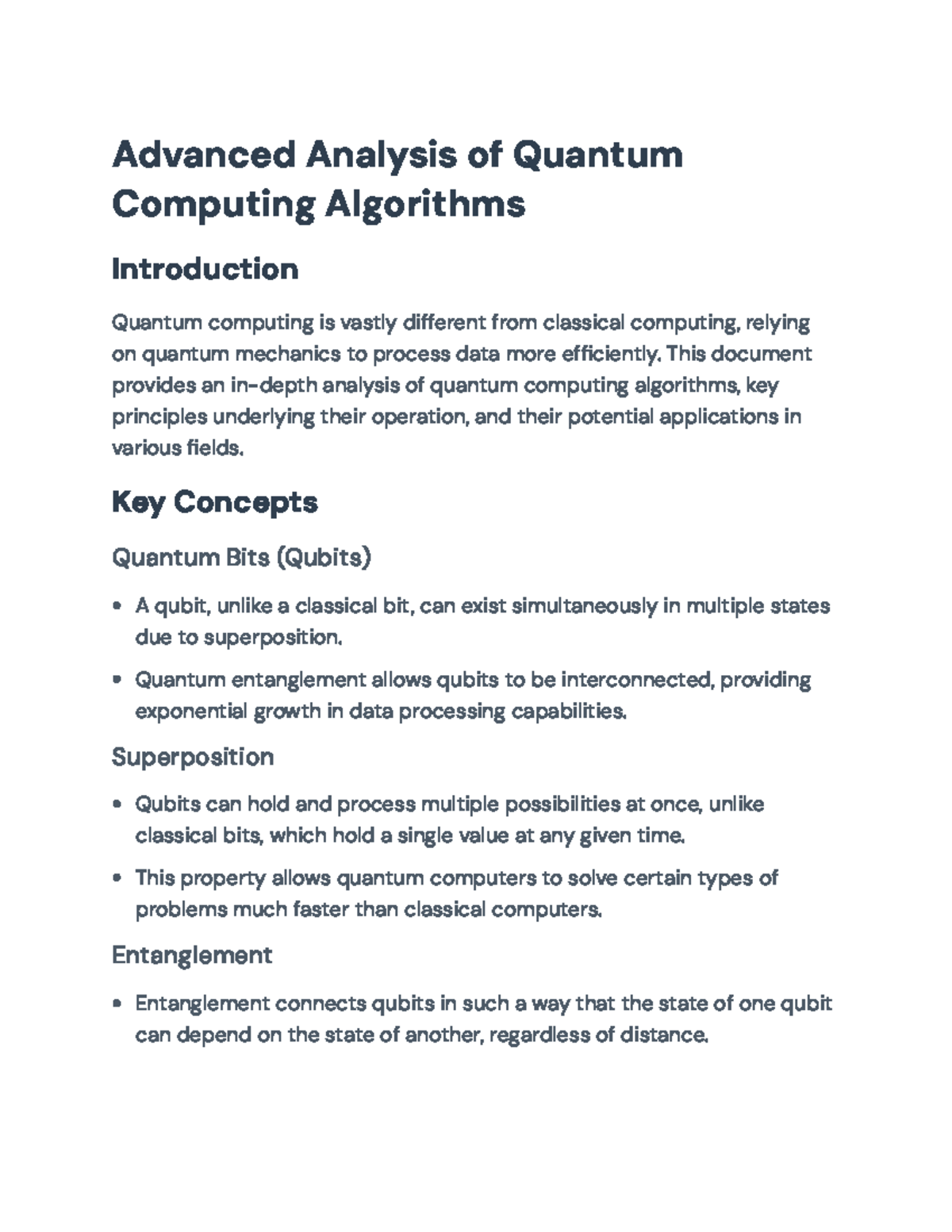 Advanced Analysis of Quantum Computing Algorithms: Concepts ...
