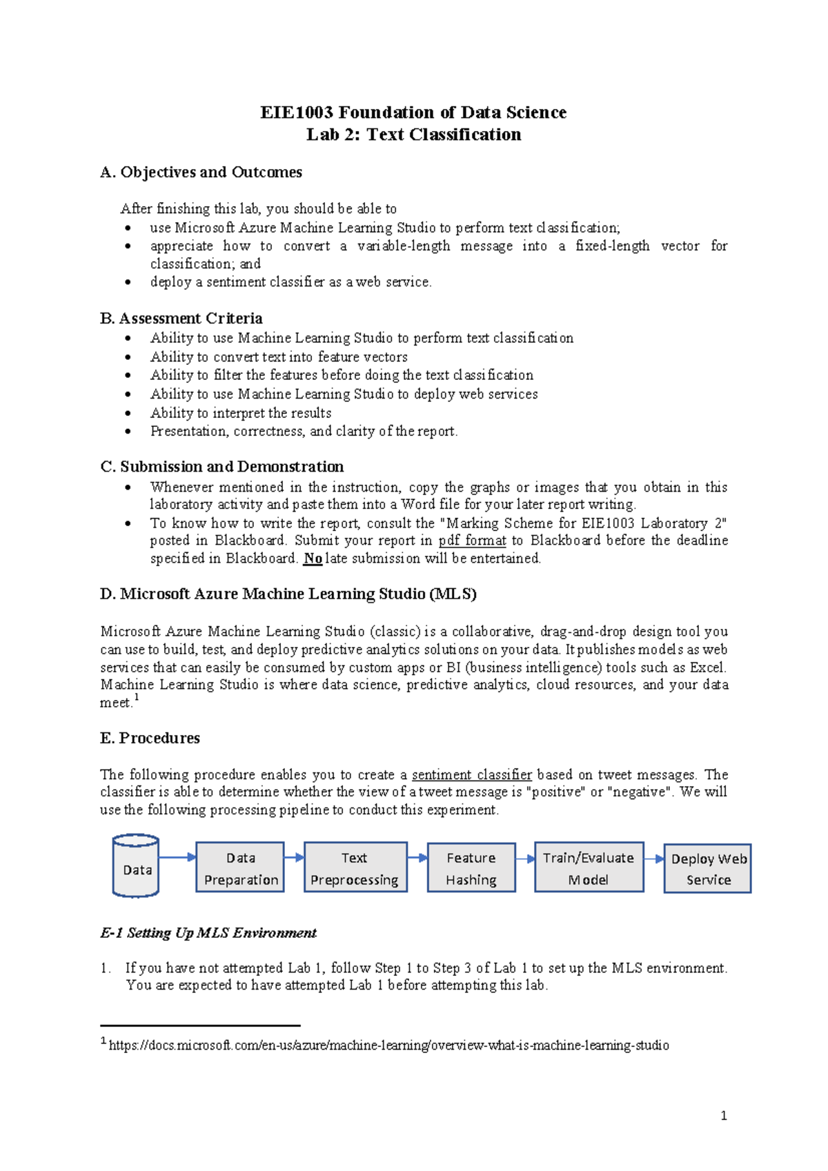 EIE1003 Lab 2: Hands-on with Text Classification in Azure Machine ...