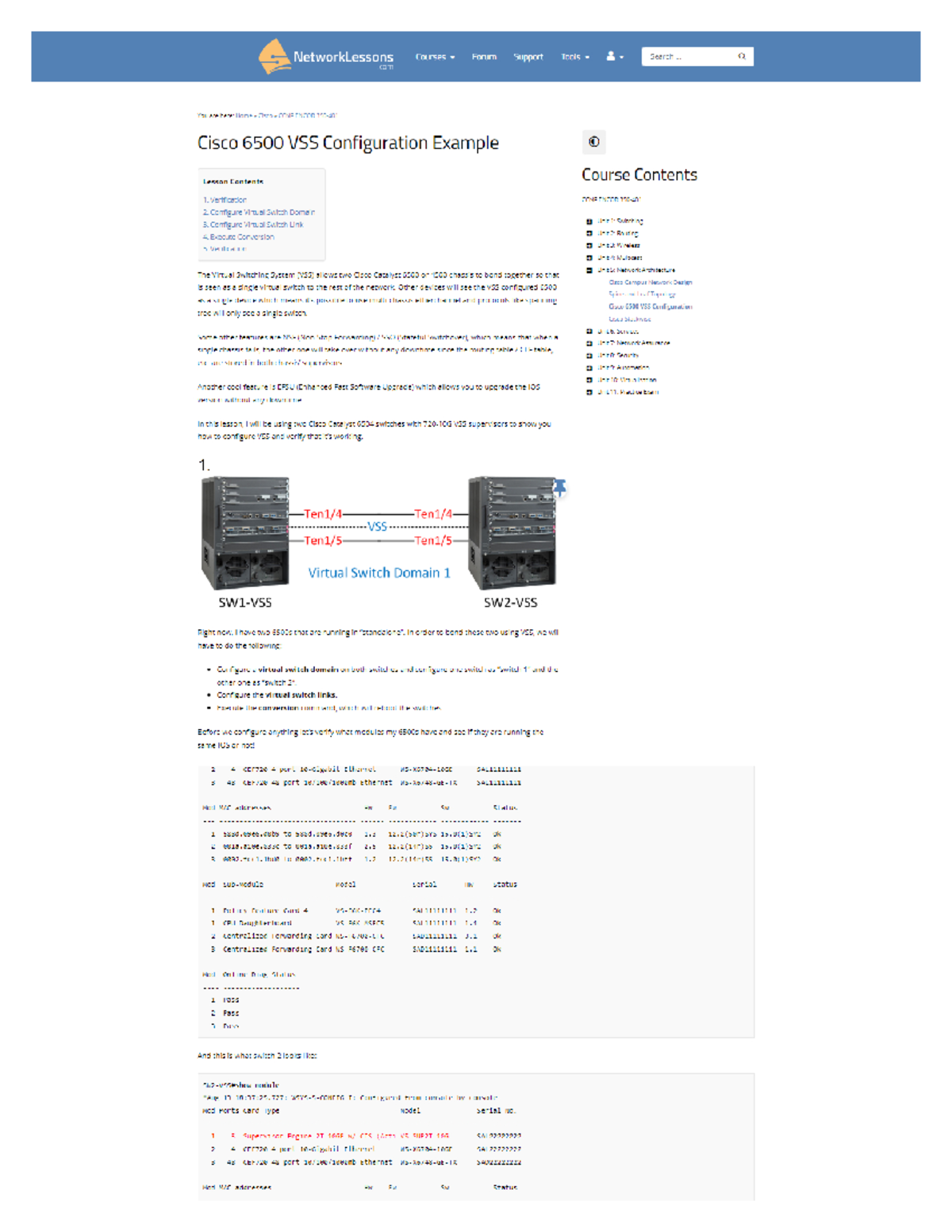Cisco 6500 VSS Configuration Example - NetworkLessons Courses Y Forum ...