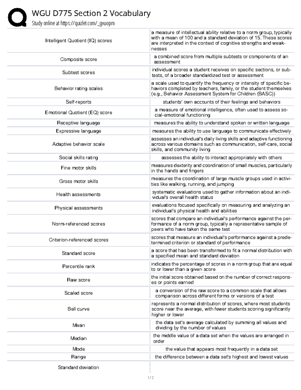 WGU D775 Section 2 Vocabulary Study Guide and Key Terms - Studocu