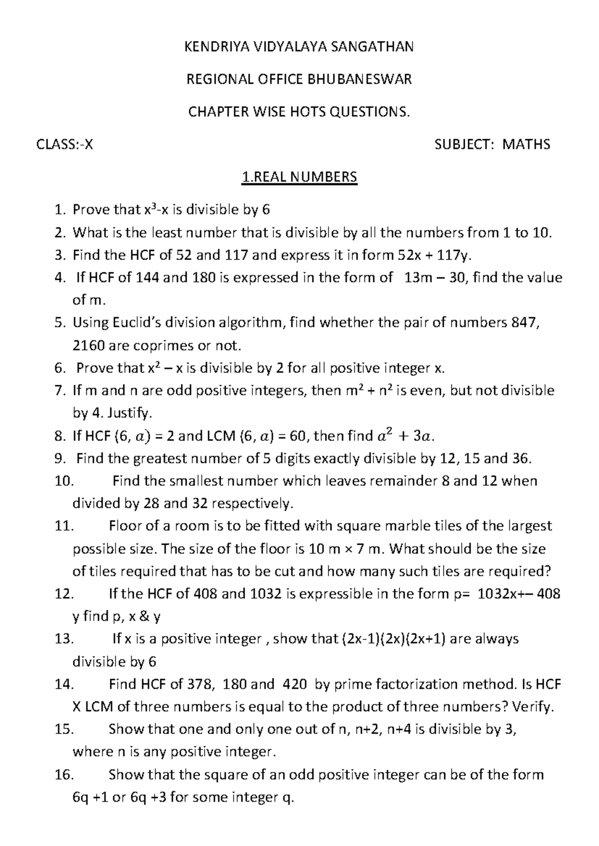 HOTS Class 10 Chapter-wise Maths Questions for Exam Preparation - Studocu