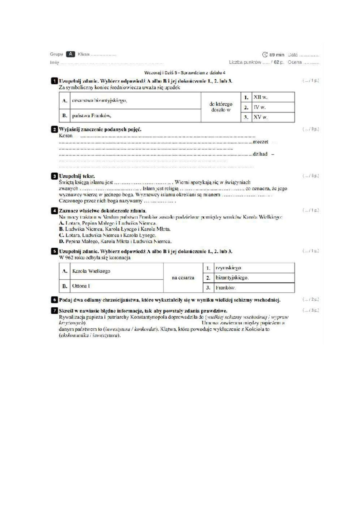 Sprawdzian Z Historii Kl 4 Dział 2 www.studocu.com