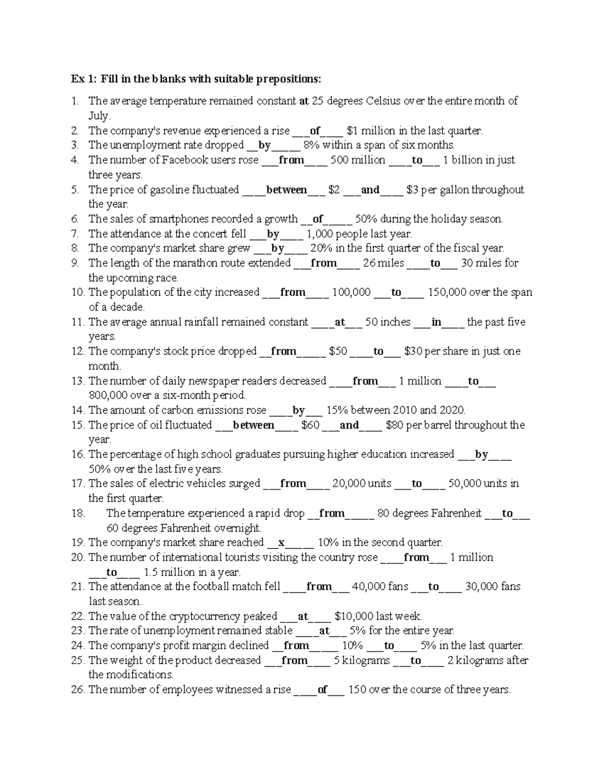 Lesson 1 - Basic Writing - preposition in report exercise - Ex 1: Fill ...