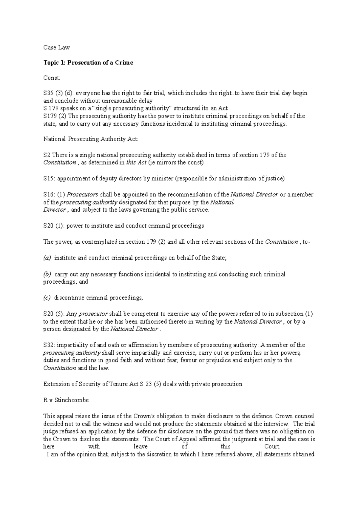 Case Law - Summaries on Criminal Procedure B and Fair Trials - Studocu