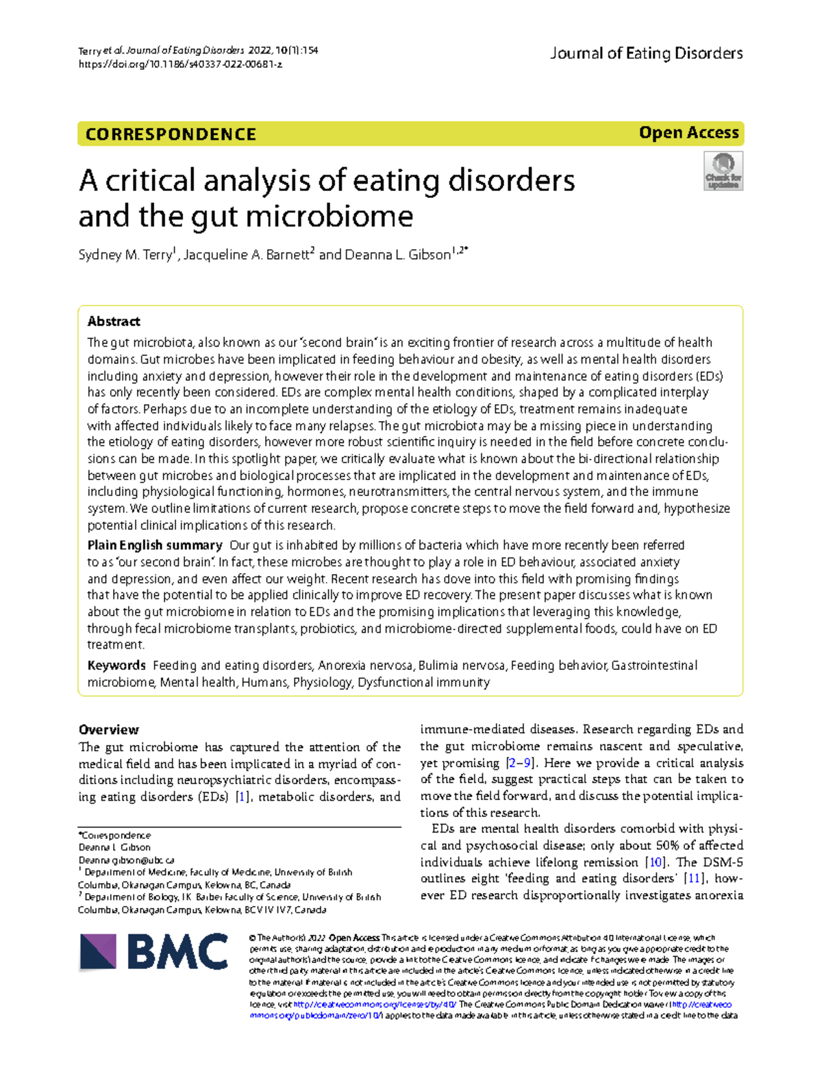Critical Analysis of Eating Disorders and Gut Microbiome (ED 2022 ...