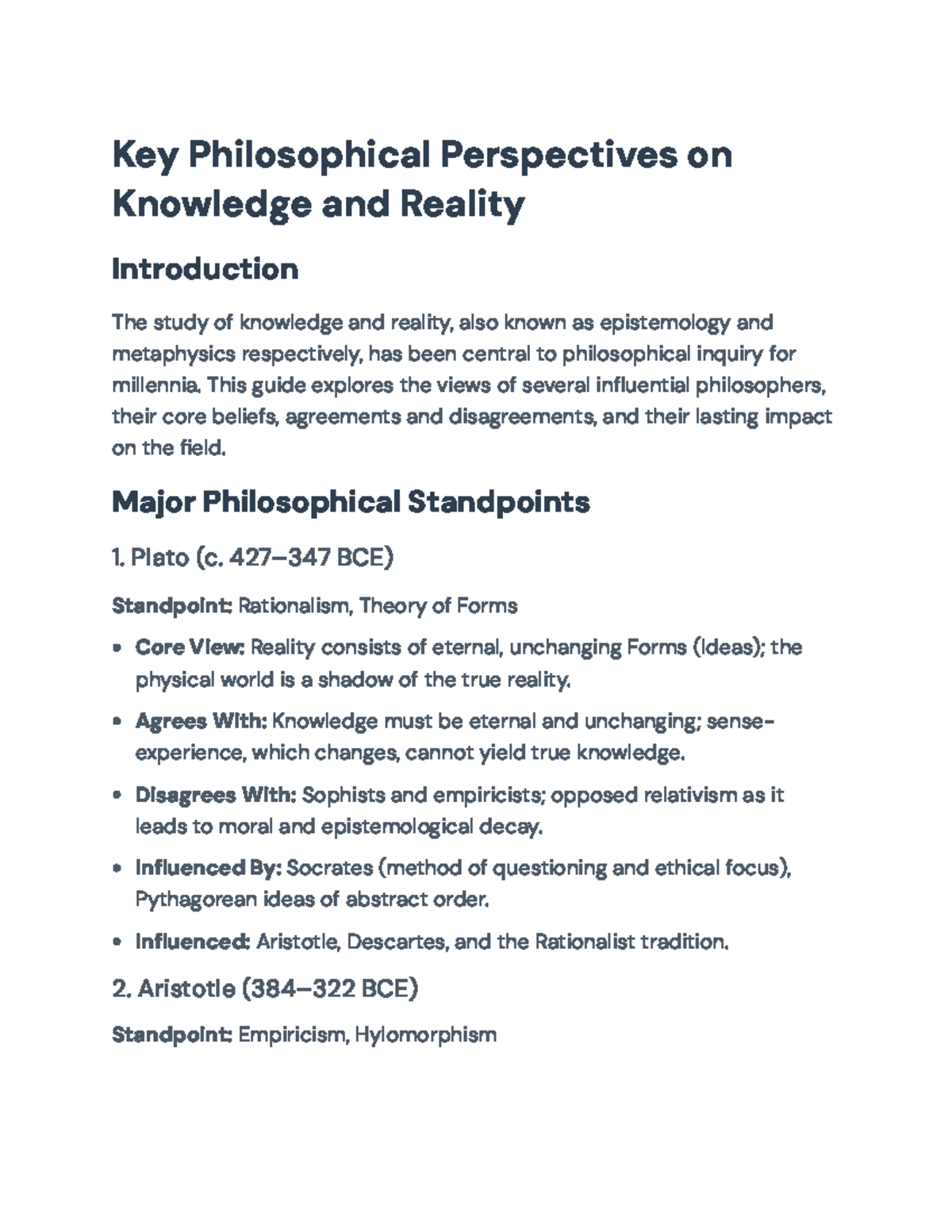 Key Perspectives on Knowledge & Reality (PHIL101) - A Comprehensive ...