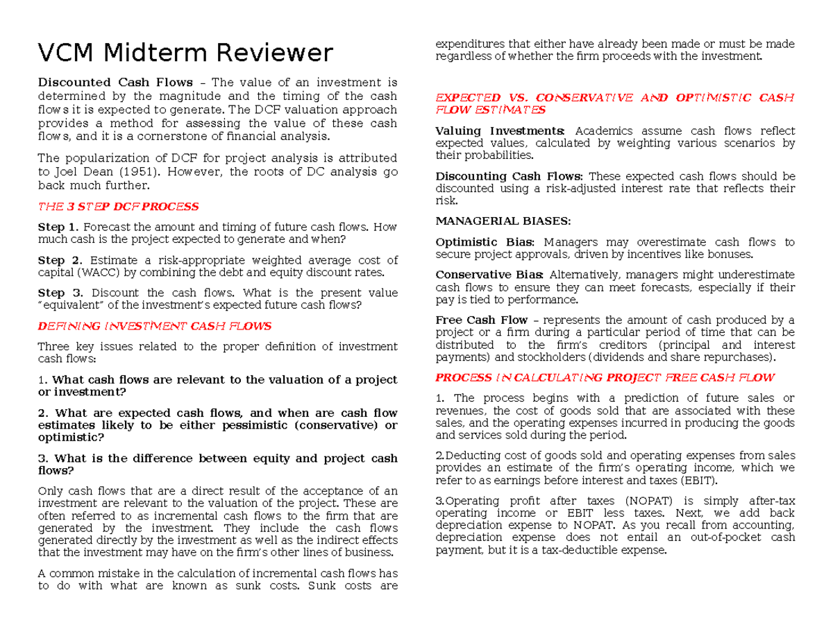 VCM Midterm Reviewer: Understanding Discounted Cash Flows - Studocu