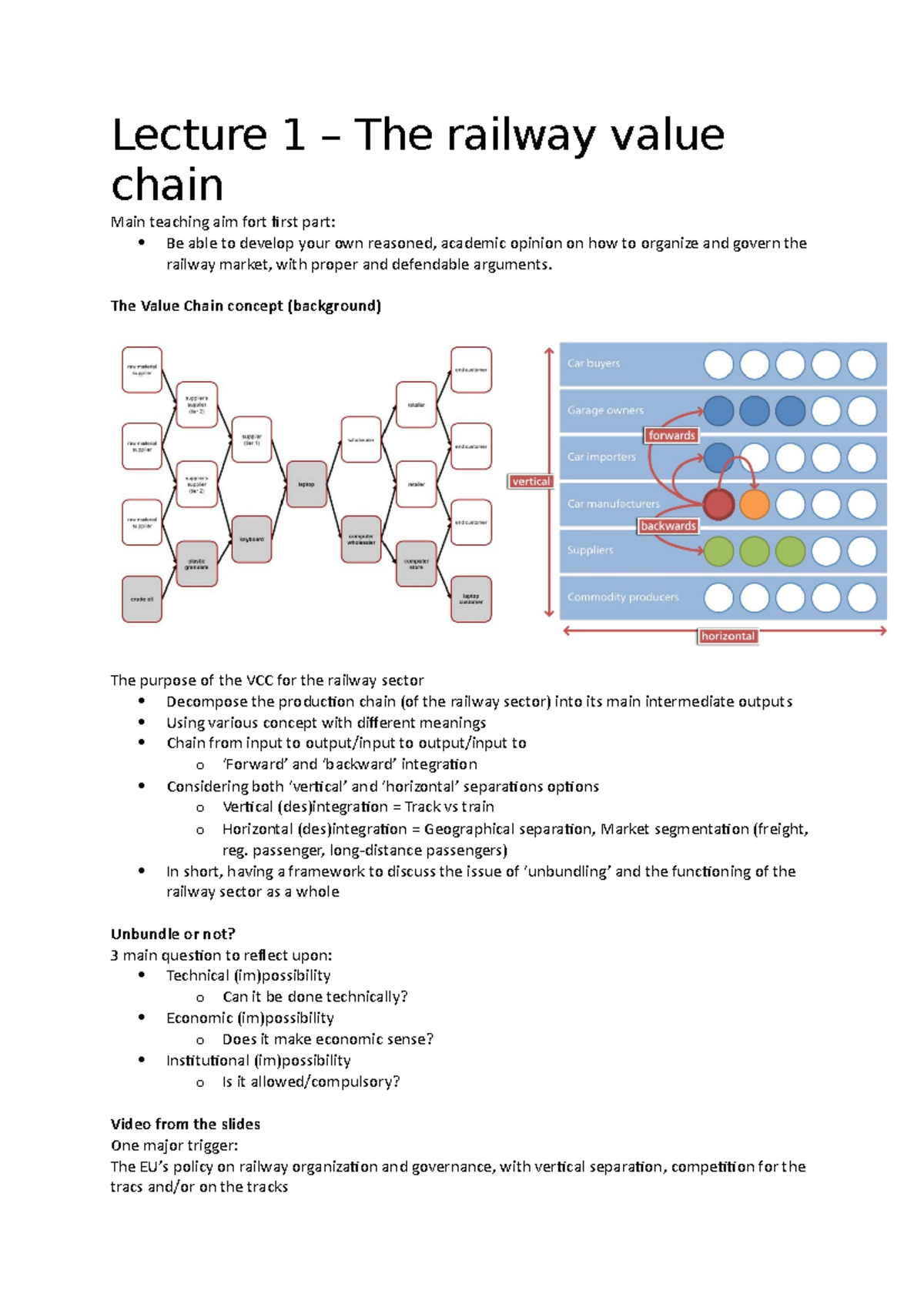 Lecture 1 Notes: The Railway Value Chain and Its Governance - Studeersnel