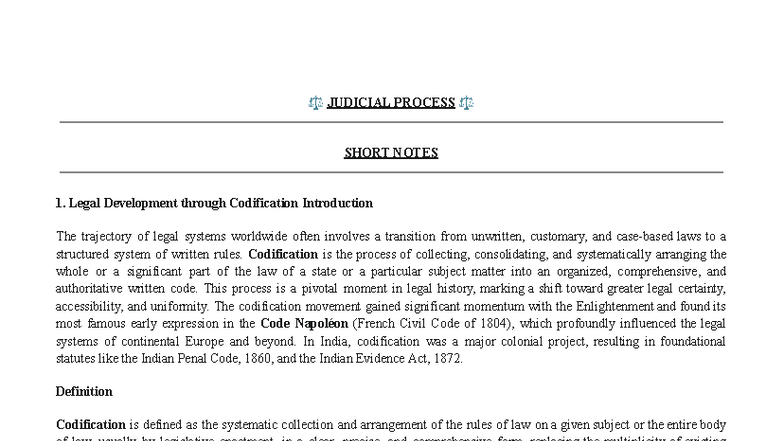 JUDICIAL PROCESS - SHORT NOTES ON CODIFICATION AND JUDICIAL REVIEW ...