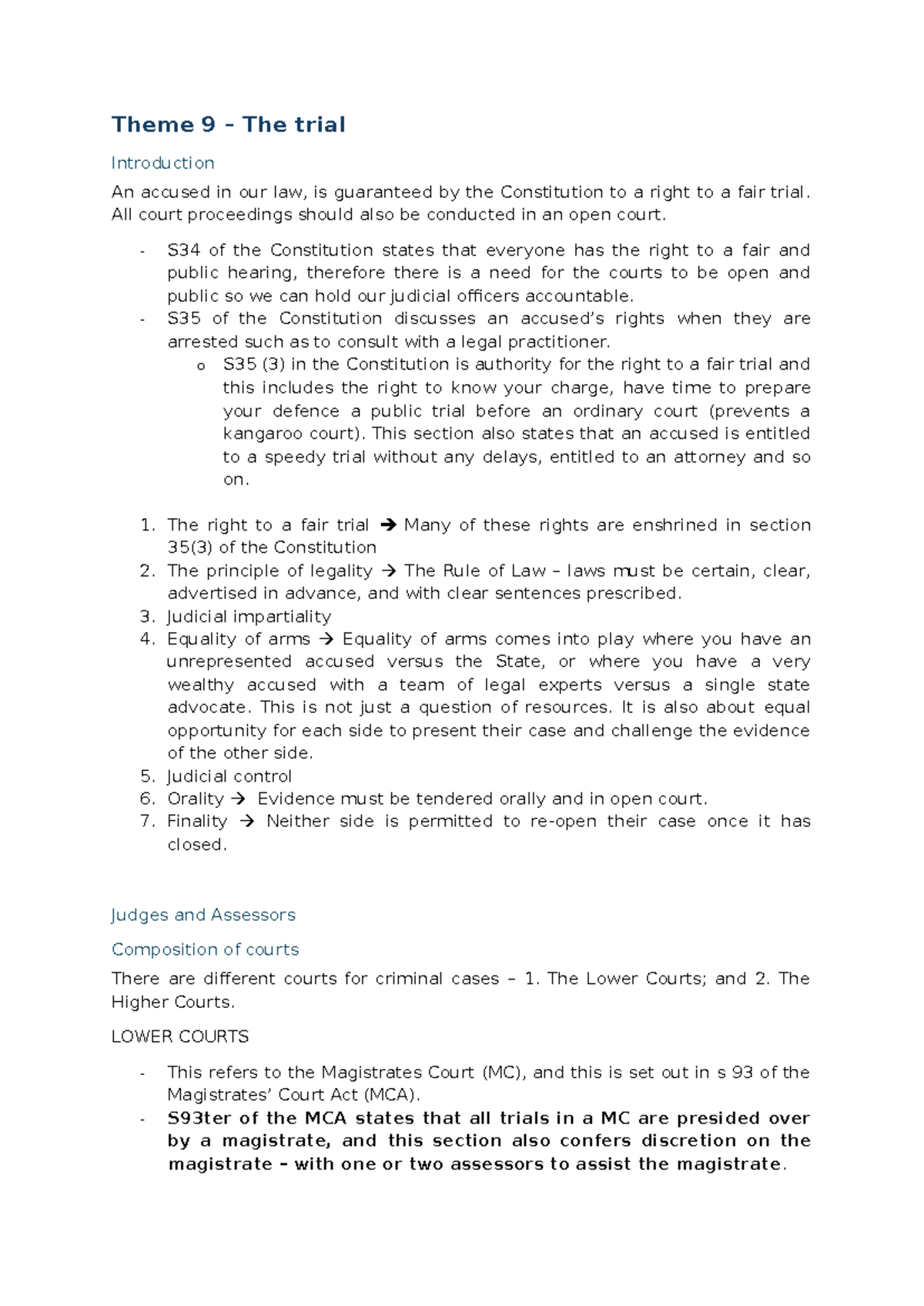 Theme 9: The Trial - Summary Notes and Key Constitutional Principles ...