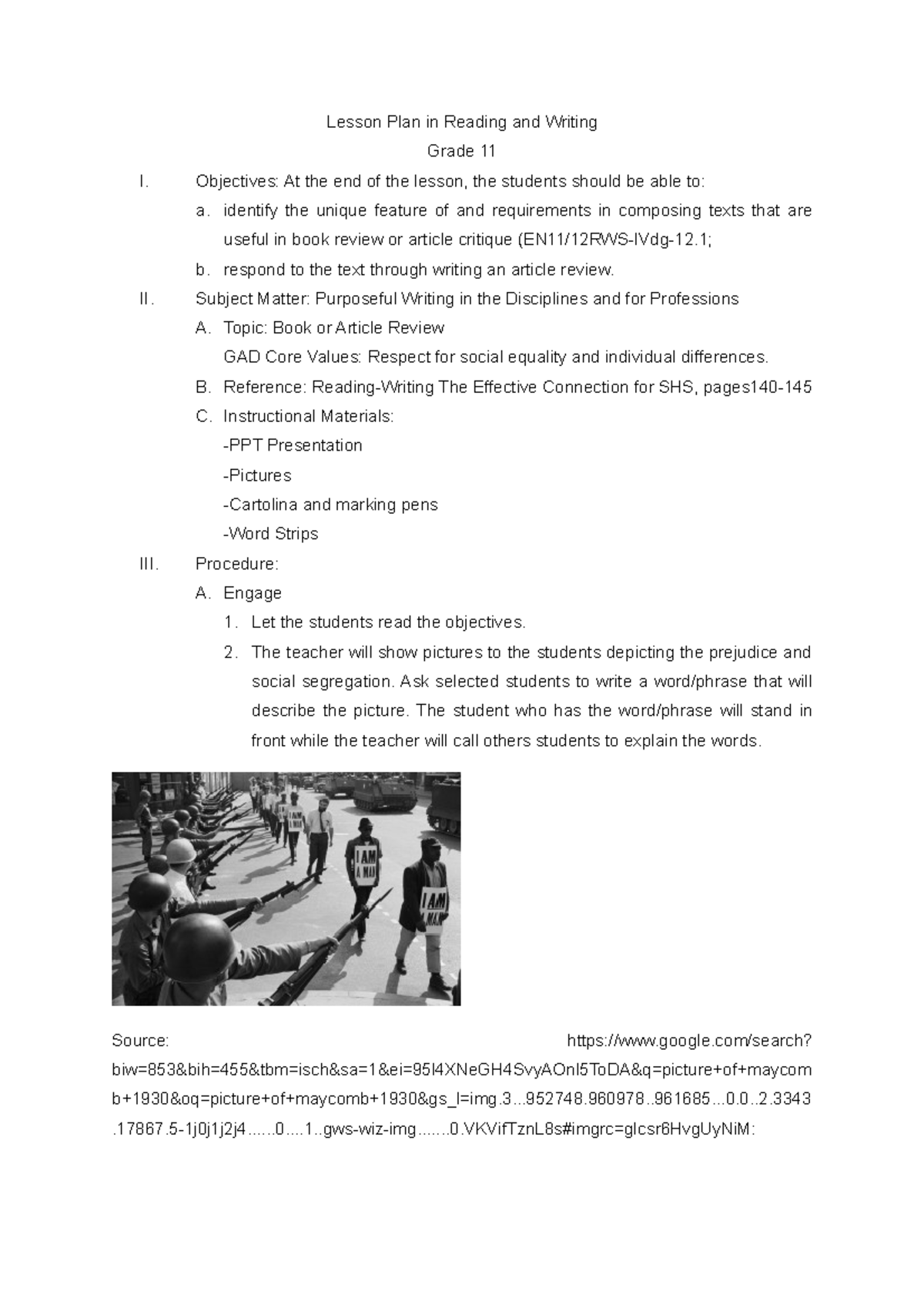 Lesson Plan: Book Review Strategies (EN11/12RWS-IVdg-12.1) - Studocu