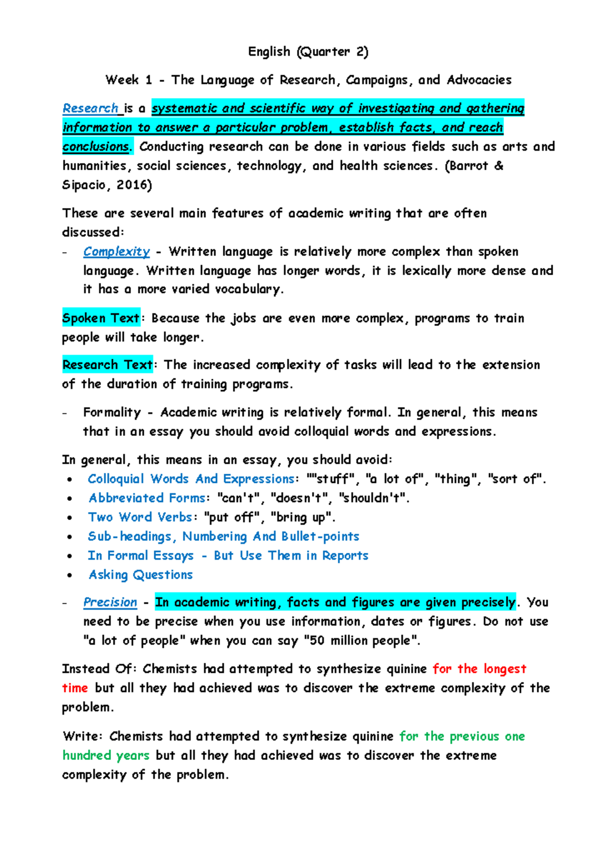 English Notes Quarter 2 - English (Quarter 2) Week 1 - The Language of ...