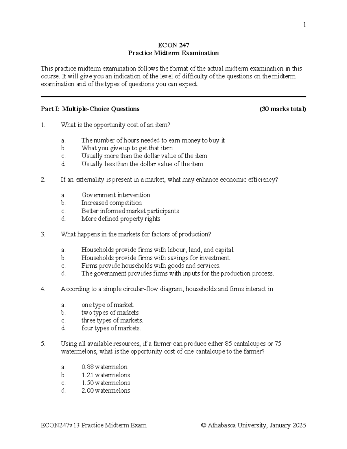 ECON 247 Practice Midterm Exam - January 2025 Review Guide - Studocu