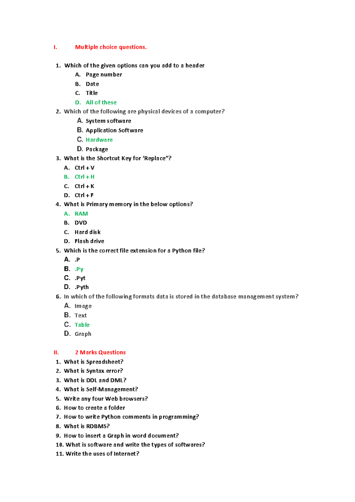 IMP Questions for IPE: MCQs and Short Answer Guide - Studocu