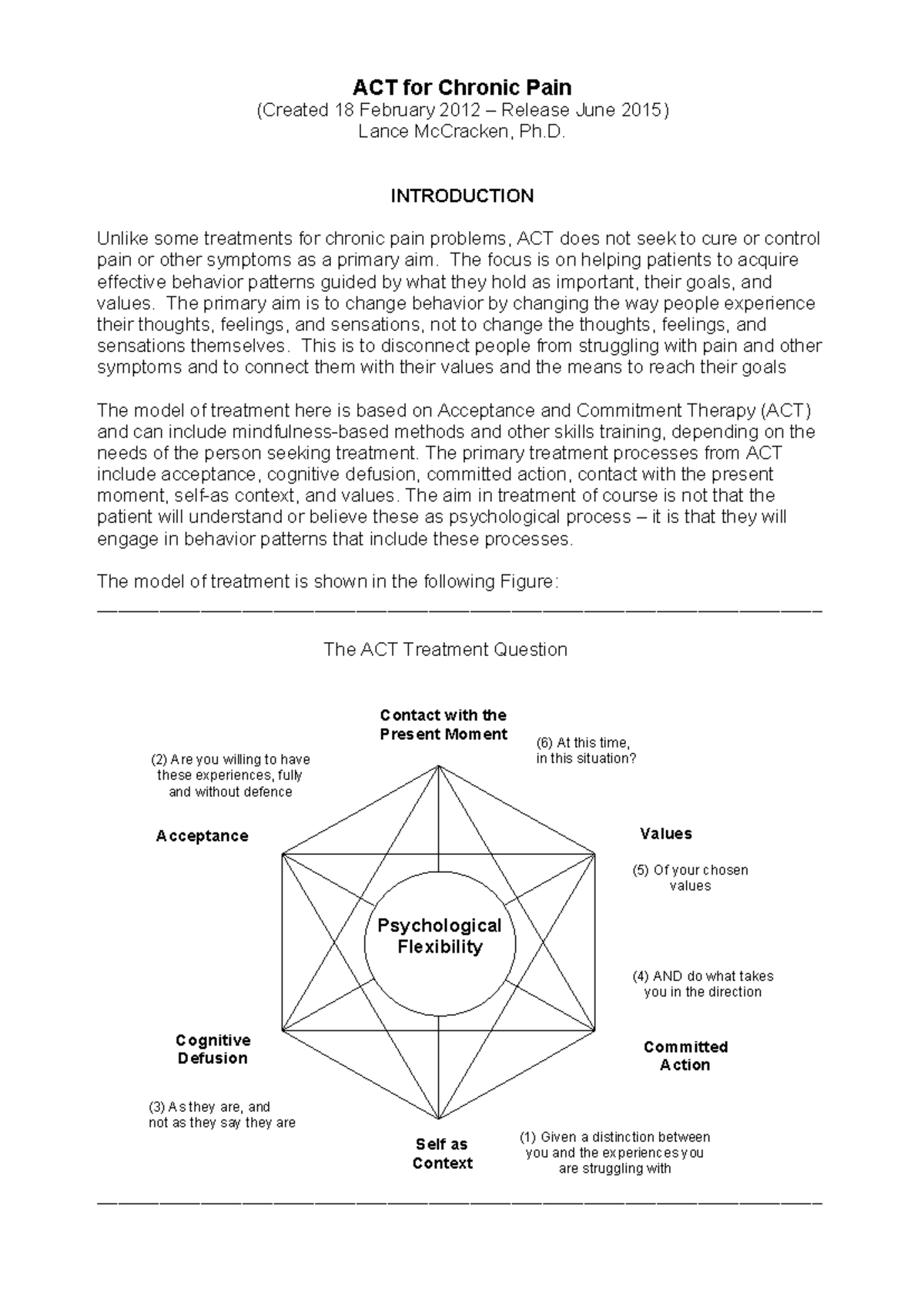 ACT for Chronic Pain: A Comprehensive Treatment Guide - Studocu