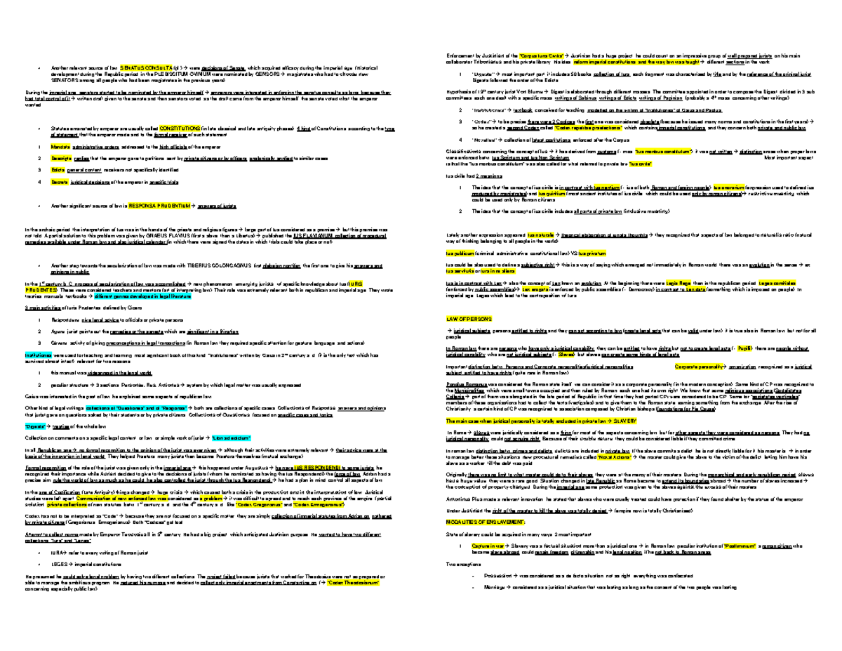 Roman Law Lecture Notes (Course Code: LAW101) - Studocu