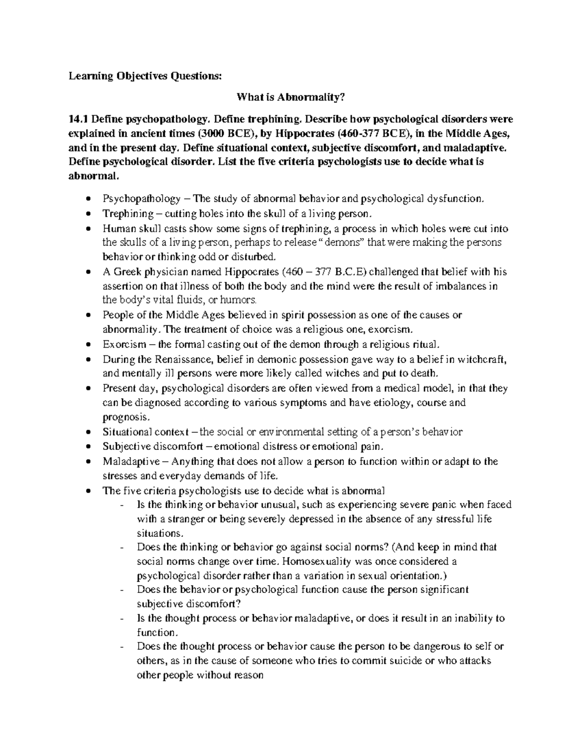 Psy 110 Chapter 14 Learning Objectives & Key Questions on ...