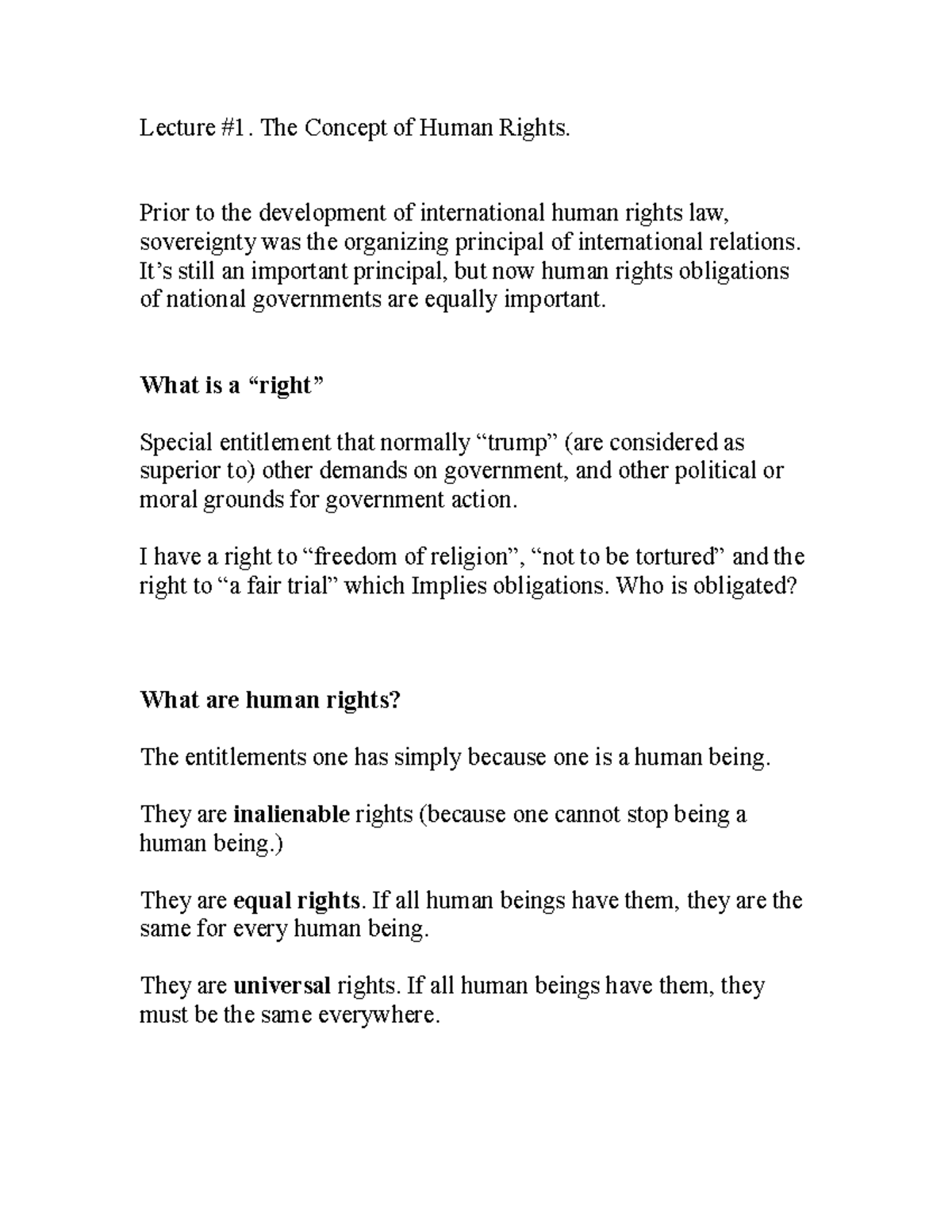 Lecture #1. The Concept of Human Rights, IHR, Chapter 1 - Lecture #1 ...