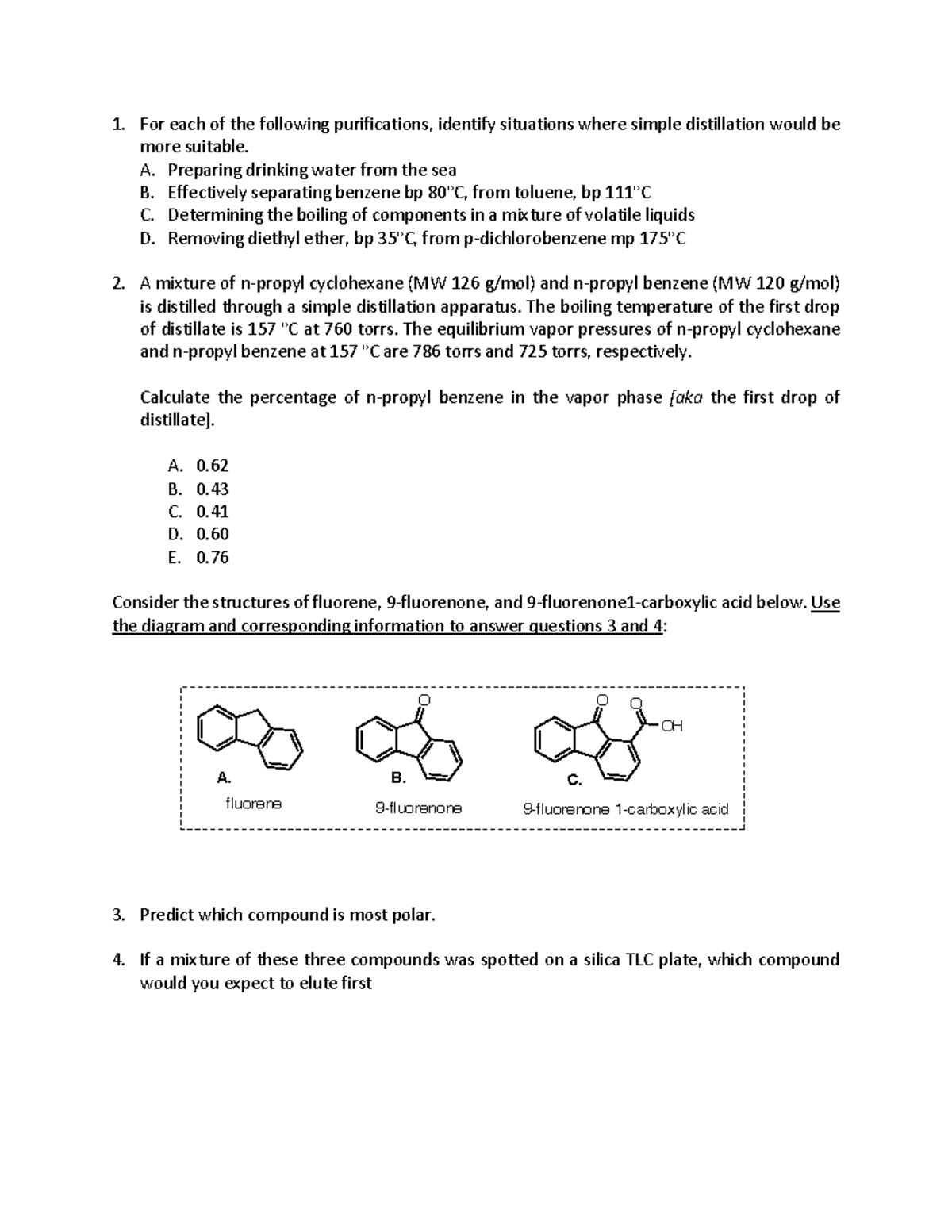CA 2 - Distillation Practice Questions and Chromatography Concepts ...