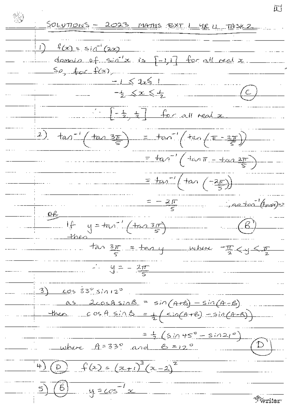 Year 11 Maths Ext 1 T2 Solutions 2023: Comprehensive Guide - Studocu