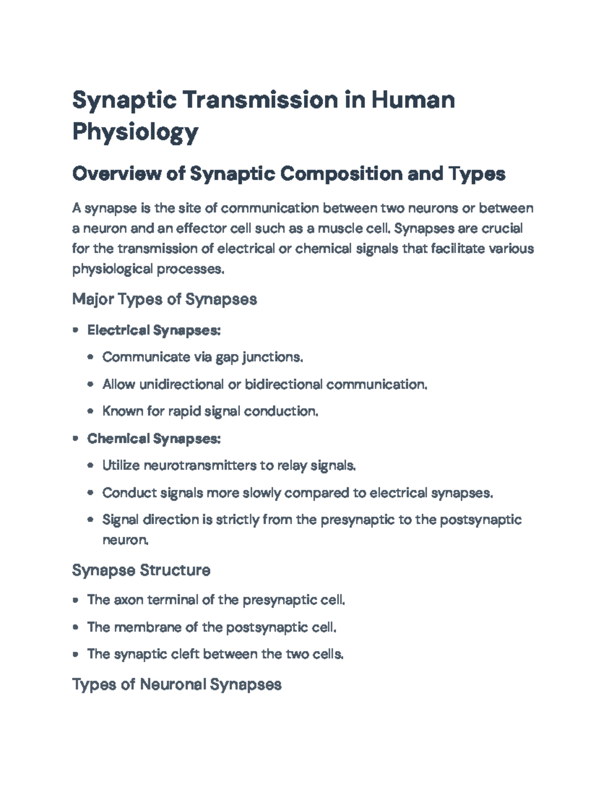 PHYS 101: Synaptic Transmission and Neurotransmitter Functions Overview ...