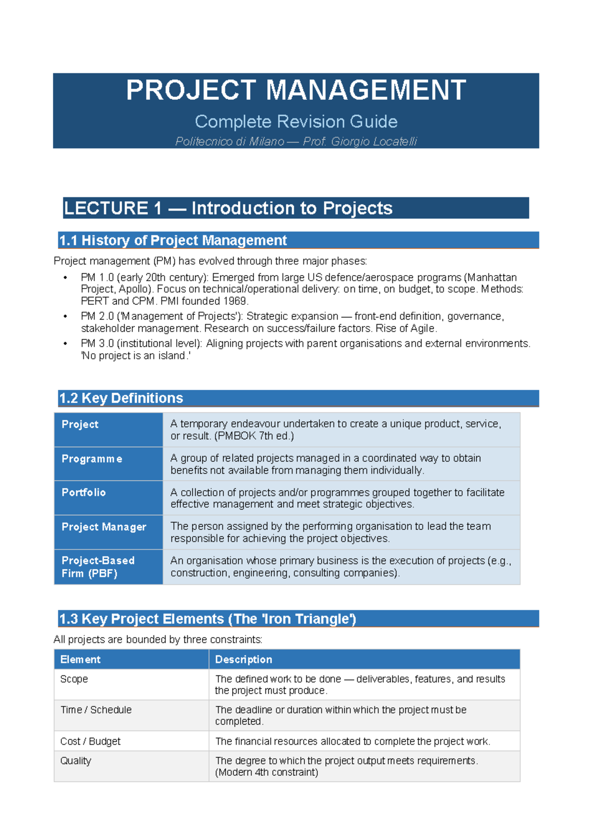 PM Revision Guide: Complete Notes for Project Management Lectures - Studocu