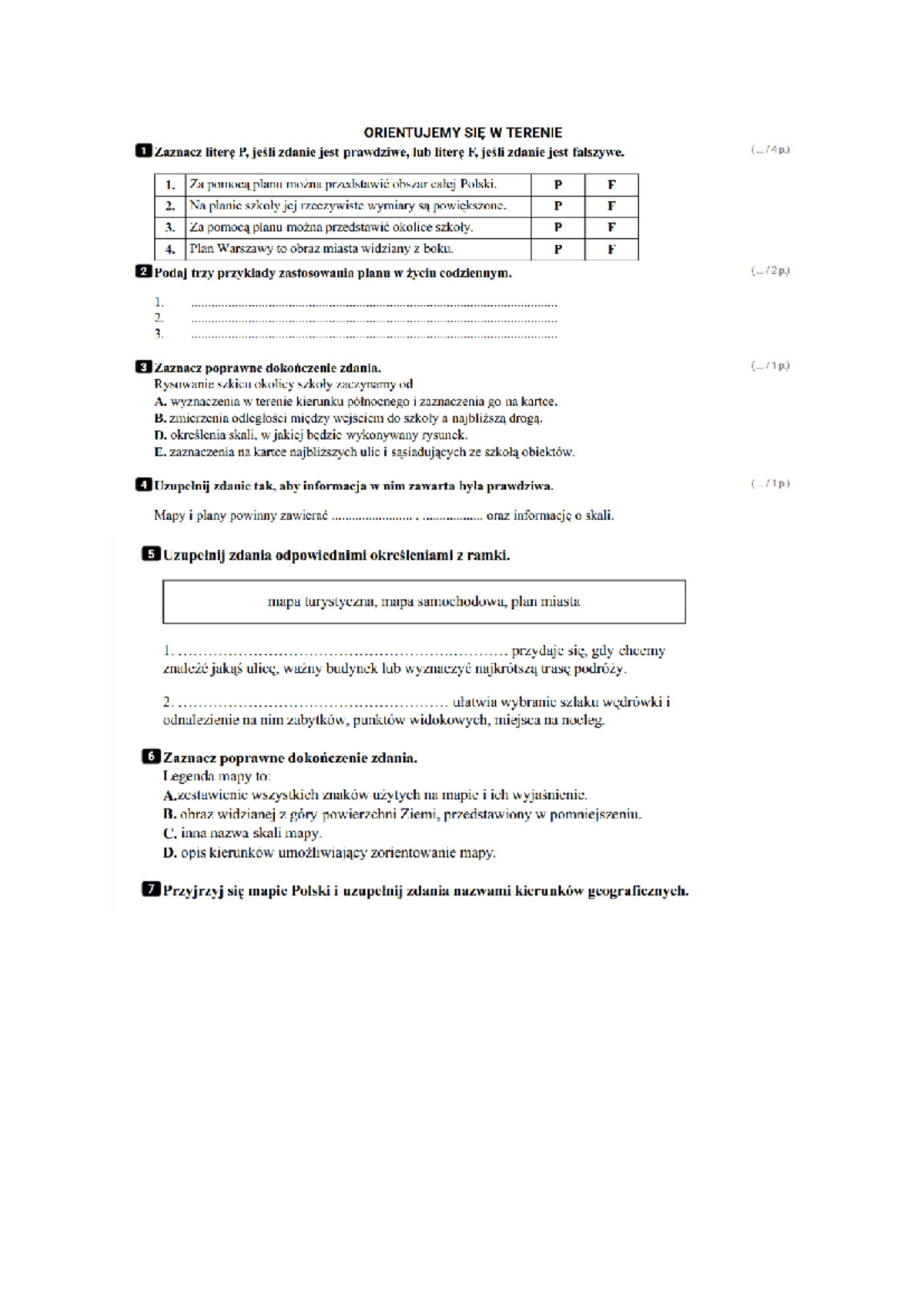 Orientacja W Terenie I Pogoda Sprawdzian