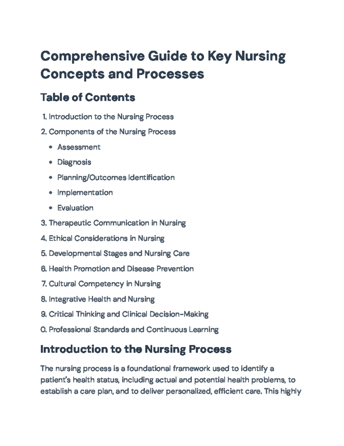 Comprehensive Nursing Process Overview: Key Concepts and Applications ...