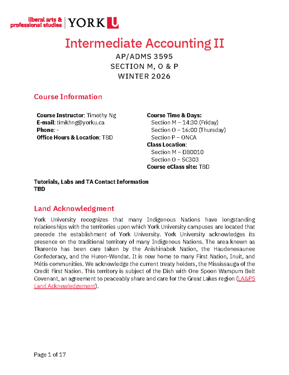W26 ADMS 3595 Intermediate Accounting II Course Outline - Studocu