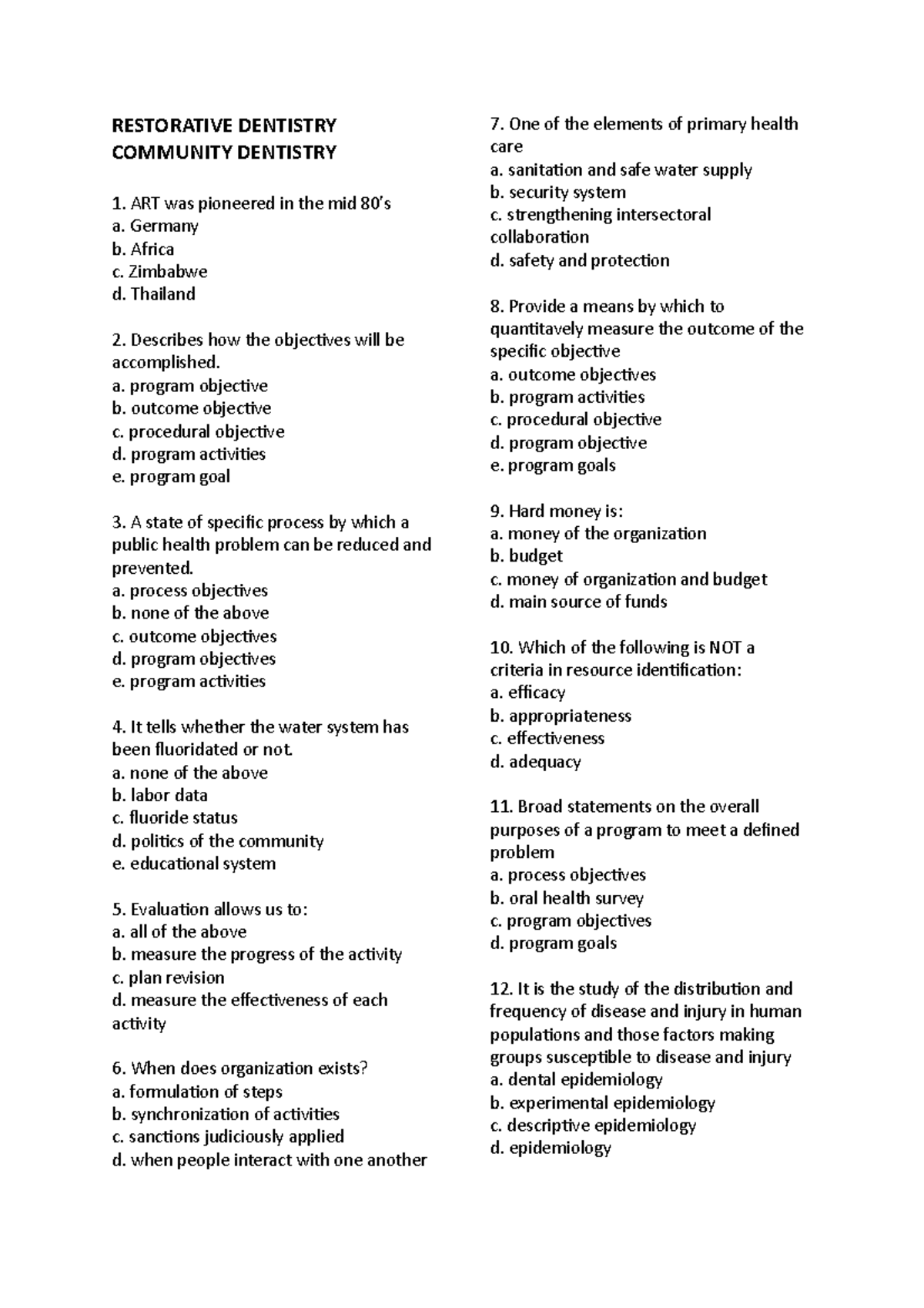 Restorative Dentistry & Community Dental Concepts - COMM DENT Notes ...