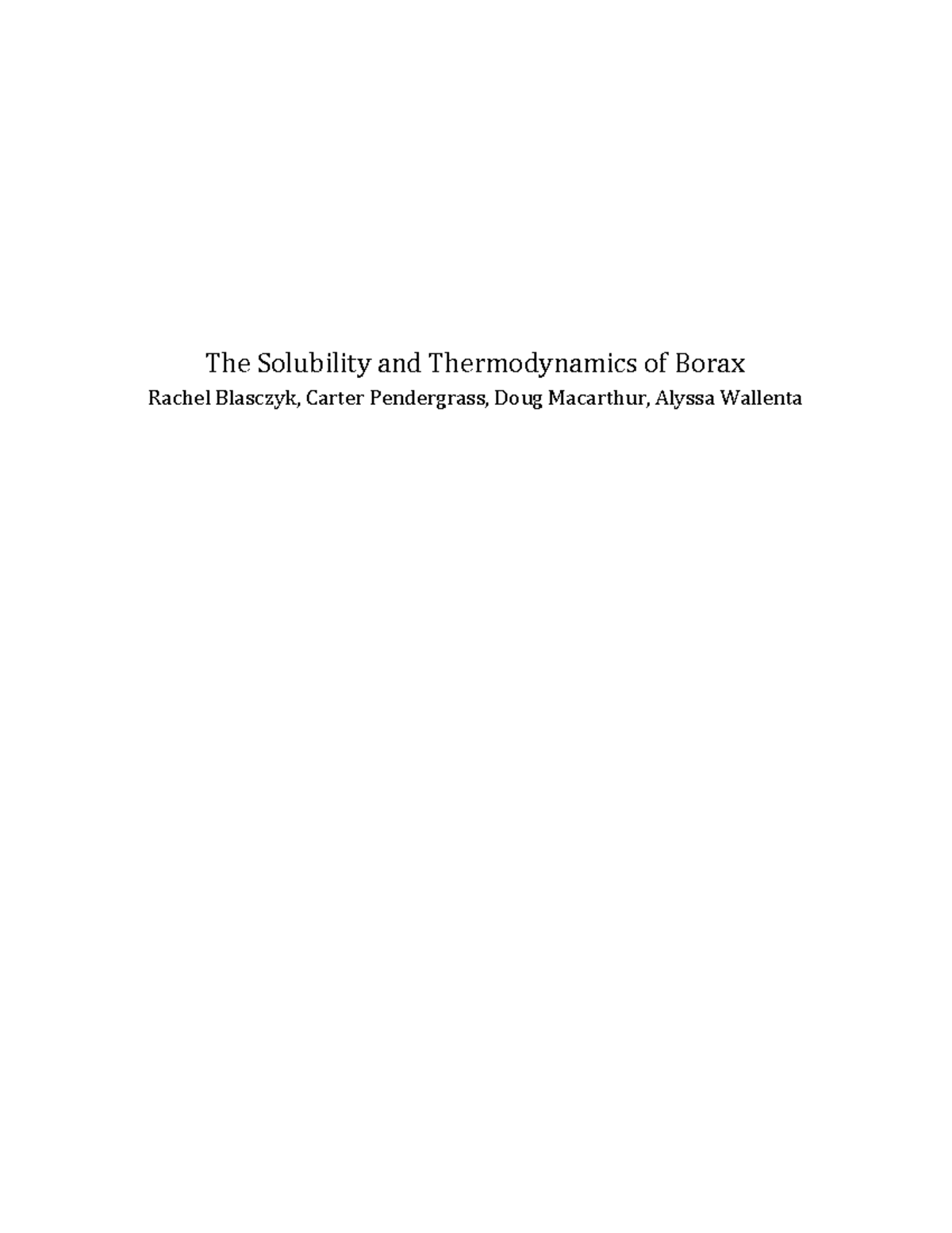 Lab Report on the Solubility & Thermodynamics of Borax Experiment - Studocu