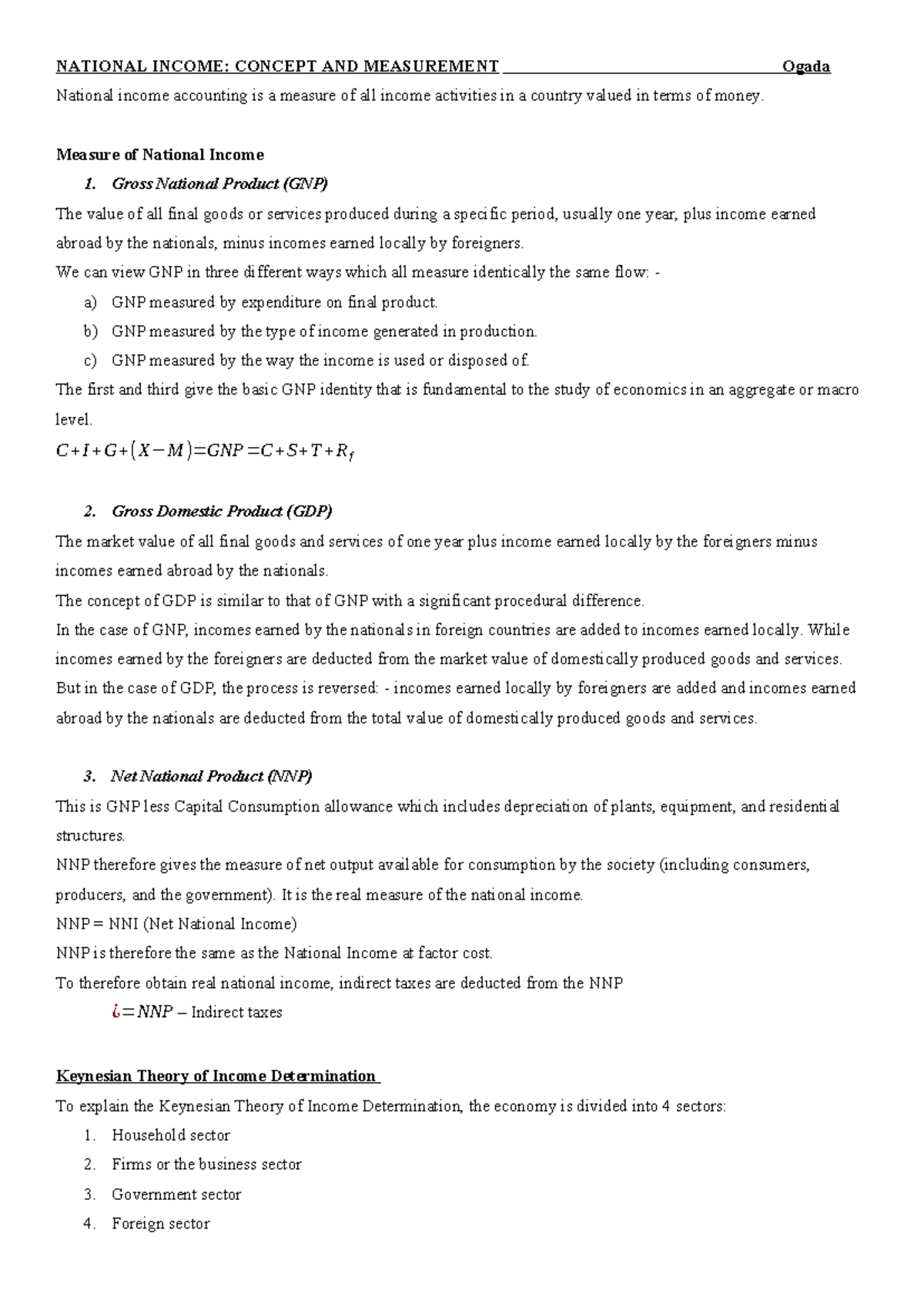 National Income Concepts & Measurement: Key Insights and Theories - Studocu