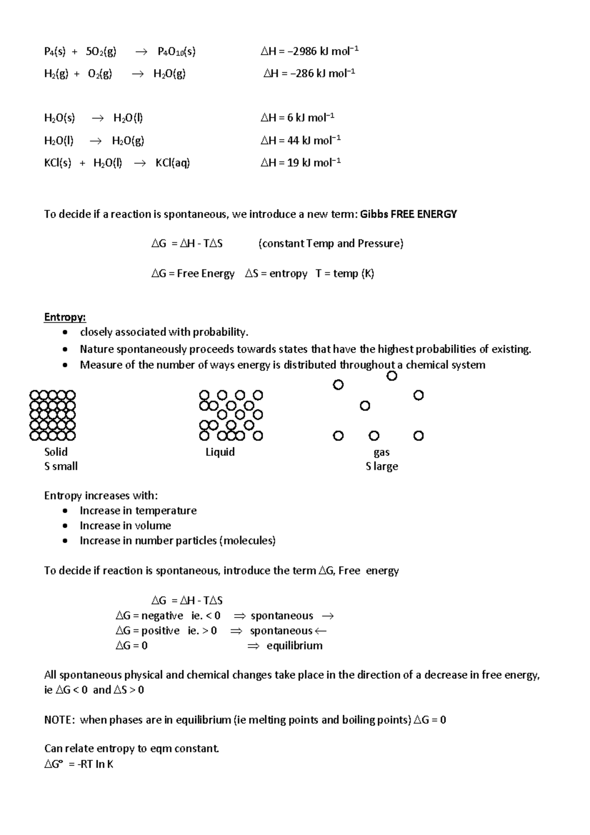 Week 10 Tutorial Notes: Entropy and Gibbs Free Energy Analysis - Studocu